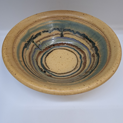 Click to view detail for #250747 Bowl, Spiral Stripes Yellow/Moss/Brown $28